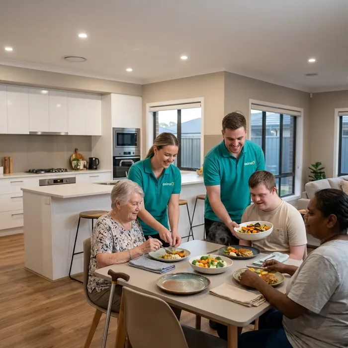 Person-centred disability care worker assisting participant with daily living tasks in Newcastle